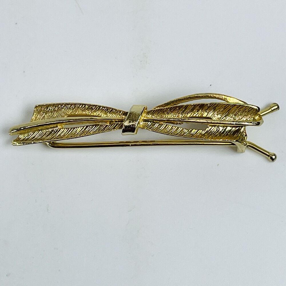 Vintage Gold Tone Textured Bow Barrette Hair Clip Fashion Jewelry Pin